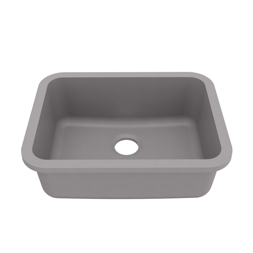 24-1/8" Seamless Undermount Single Bowl Quartz Composite Kitchen Sink In Grey