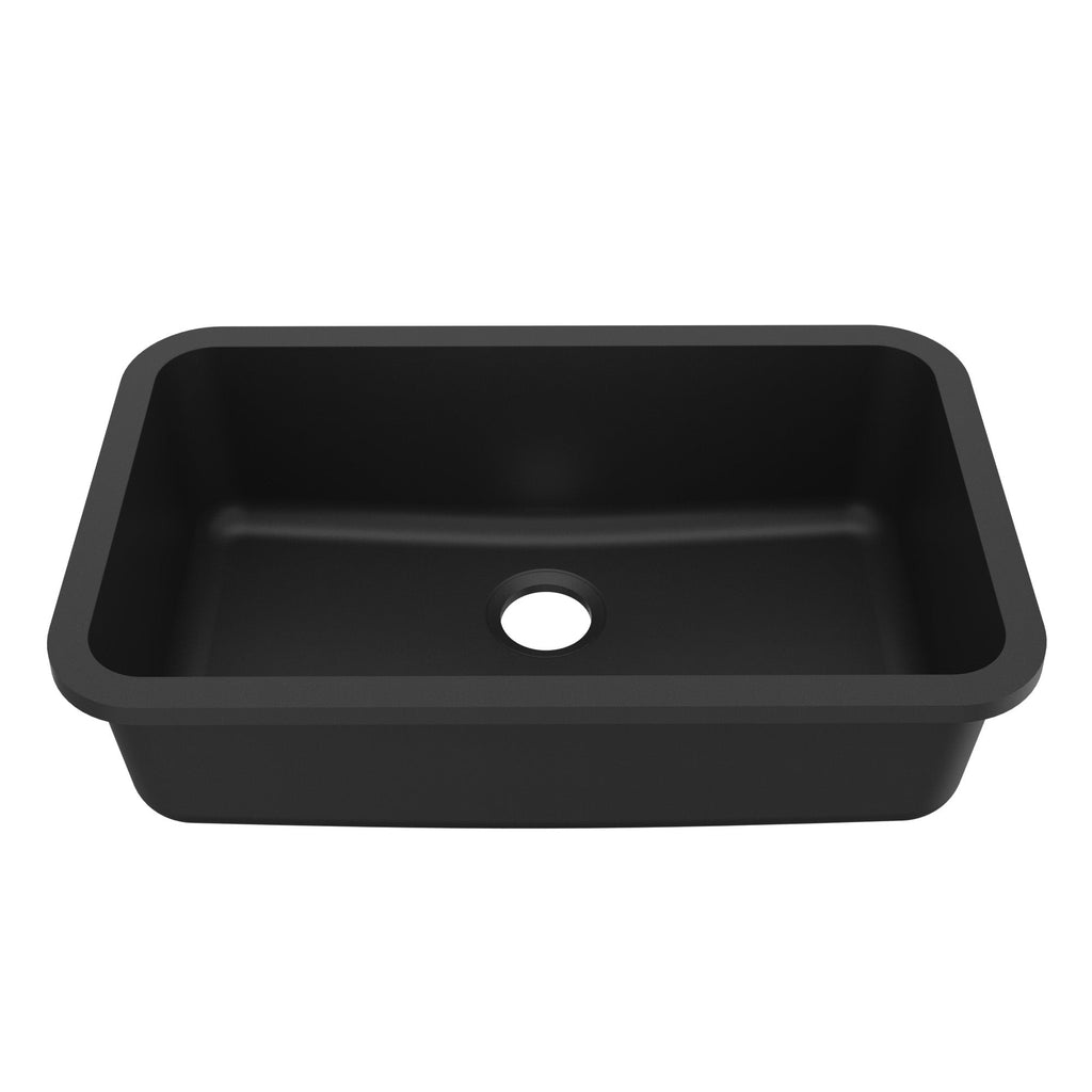 30-7/8" Seamless Undermount Large Single Bowl Quartz Composite Kitchen Sink In Black