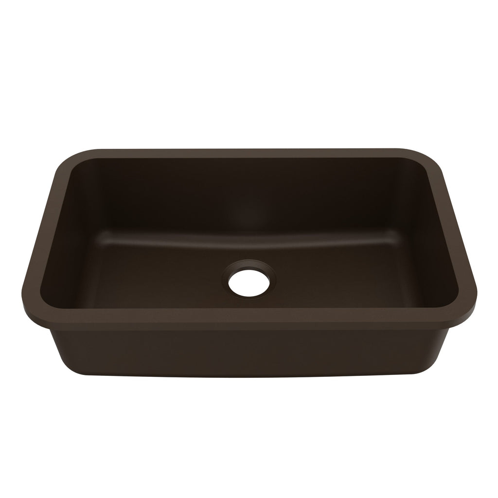 30-7/8" Seamless Undermount Large Single Bowl Quartz Composite Kitchen Sink In Brown