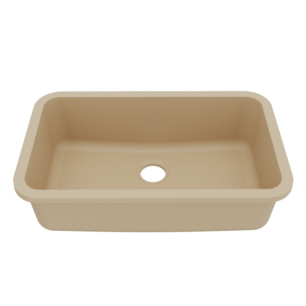 30-7/8" Seamless Undermount Large Single Bowl Quartz Composite Kitchen Sink In Bisque