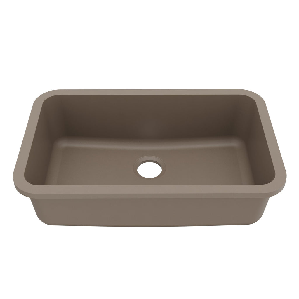 30-7/8" Seamless Undermount Large Single Bowl Quartz Composite Kitchen Sink In Concrete