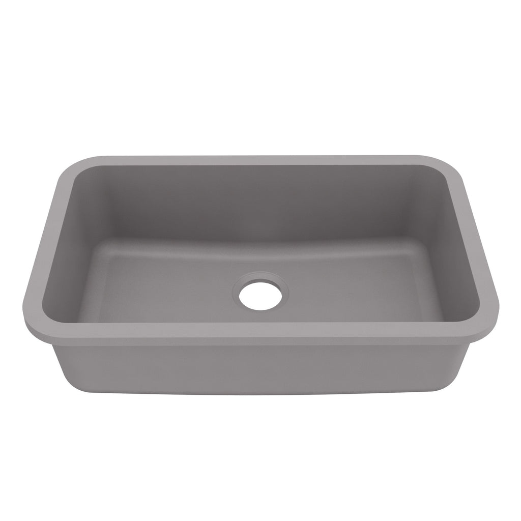 30-7/8" Seamless Undermount Large Single Bowl Quartz Composite Kitchen Sink In Grey