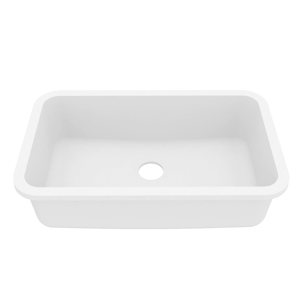 30-7/8" Seamless Undermount Large Single Bowl Quartz Composite Kitchen Sink In White