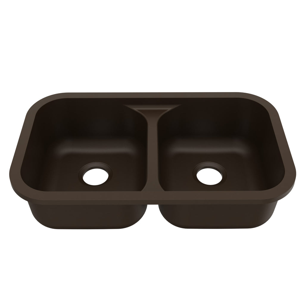 32-7/8" Seamless Undermount Doube Equal Bowl Quartz Composite Kitchen Sink In Brown