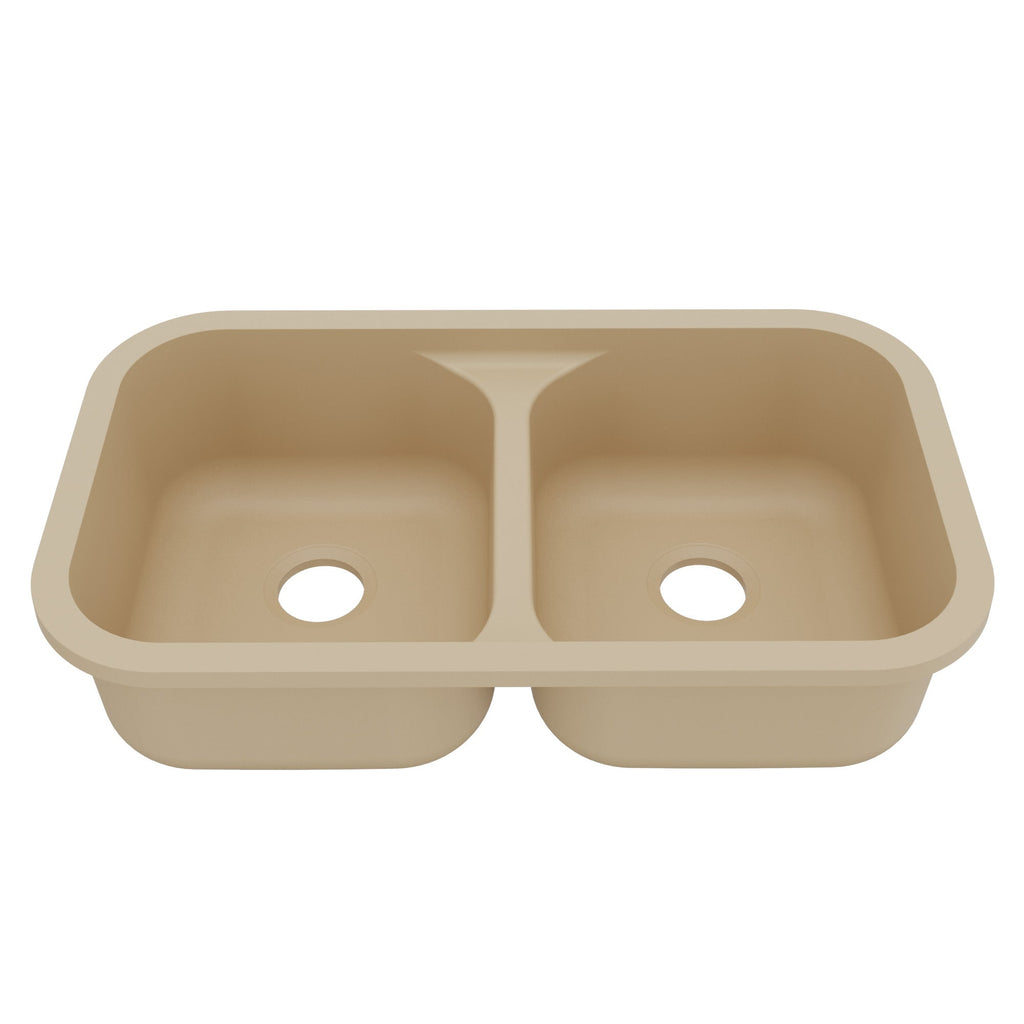 32-7/8" Seamless Undermount Doube Equal Bowl Quartz Composite Kitchen Sink In Bisque