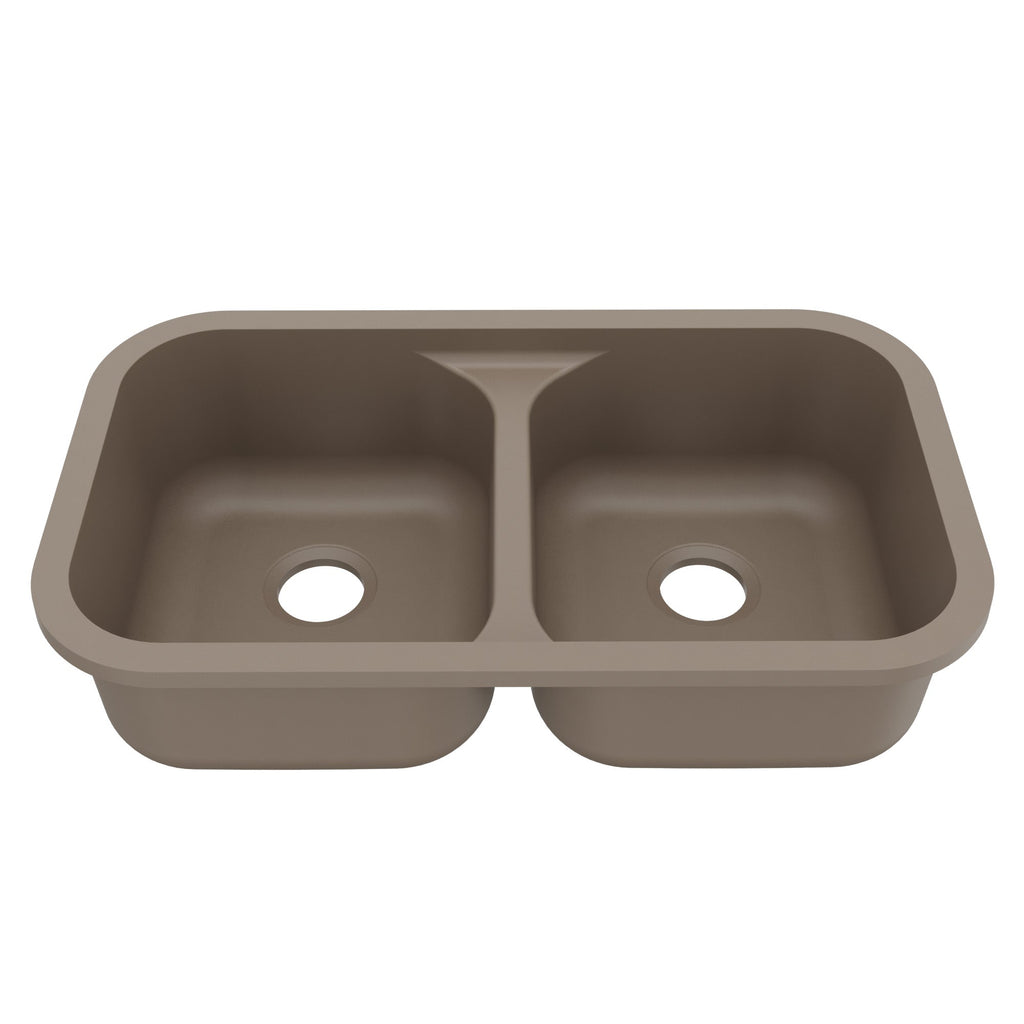 32-7/8" Seamless Undermount Doube Equal Bowl Quartz Composite Kitchen Sink In Concrete