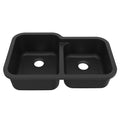 32-3/8" Seamless Undermount Double Offset Bowl Quartz Composite Kitchen Sink In Black