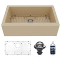 Farmhouse/Apron-Front Quartz Composite 34" Single Bowl Kitchen Sink Kit In Bisque