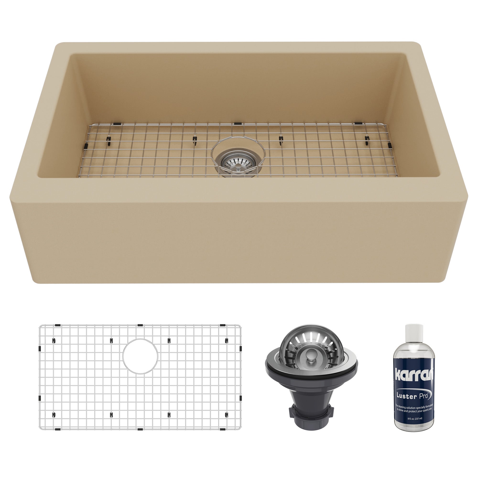 Farmhouse/Apron-Front Quartz Composite 34" Single Bowl Kitchen Sink Kit In Bisque