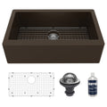 34" Farmhouse Large Single Bowl Quartz Composite Kitchen Sink Kit In Brown