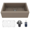 34" Farmhouse Large Single Bowl Quartz Composite Kitchen Sink Kit In Concrete
