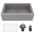 34" Farmhouse Large Single Bowl Quartz Composite Kitchen Sink Kit In Grey