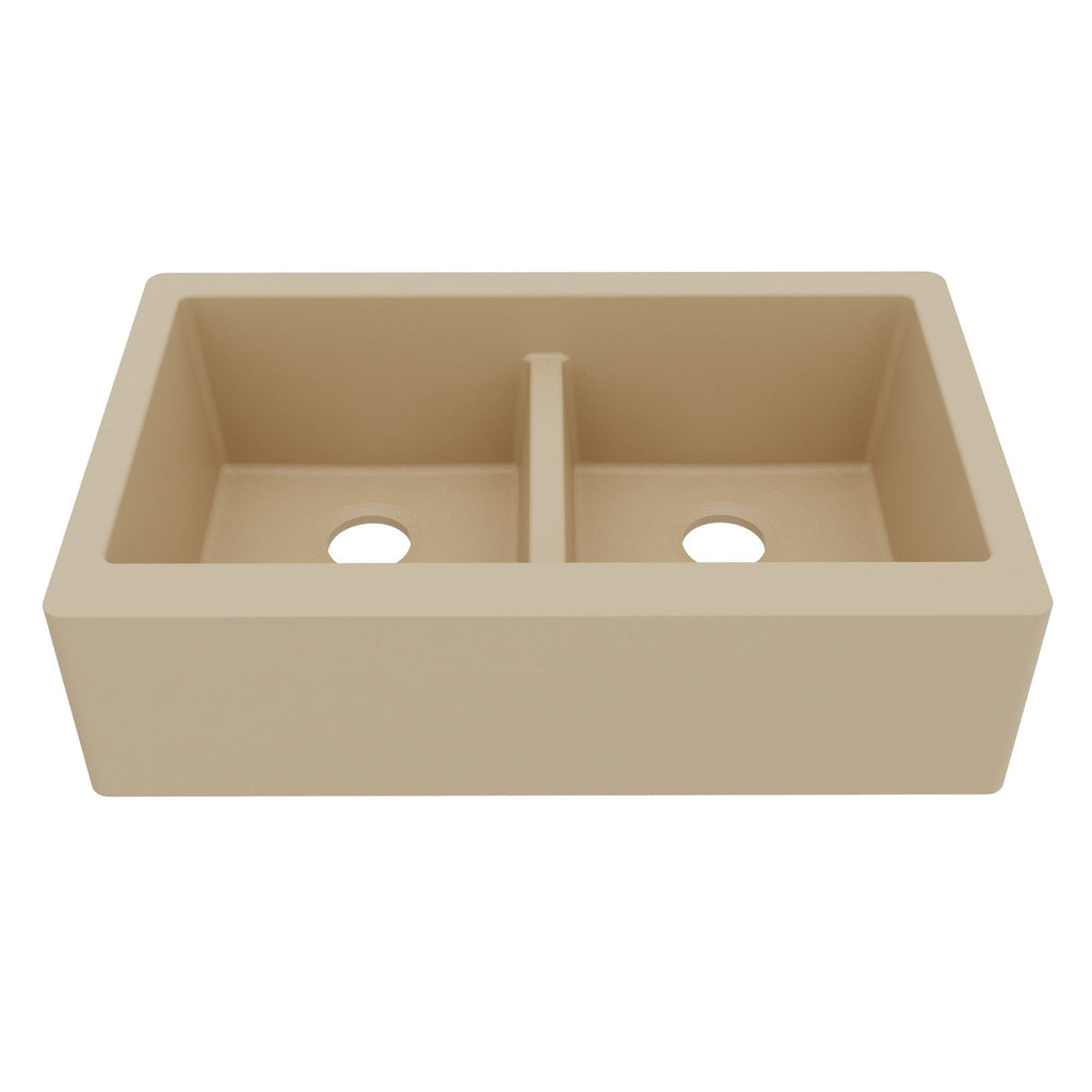 34" Farmhouse Double Equal Bowl Quartz Composite Kitchen Sink In Bisque
