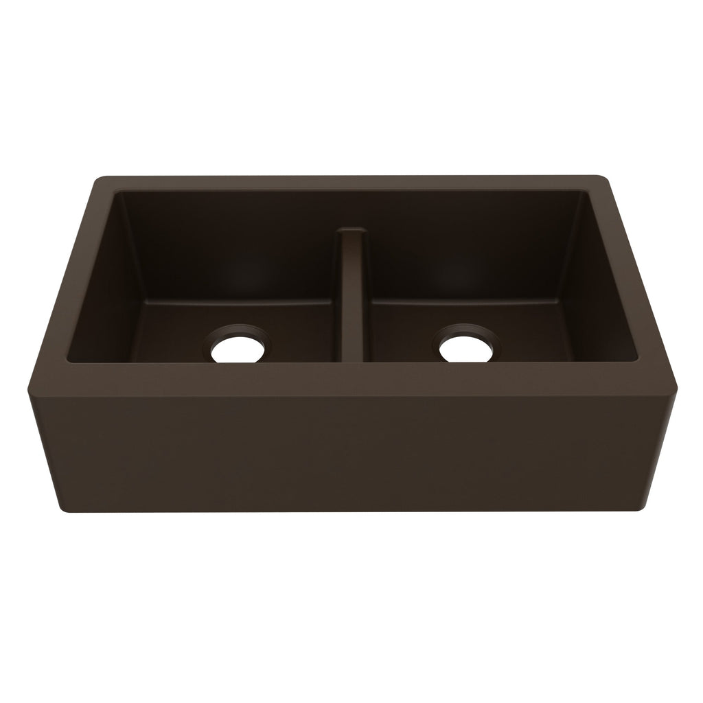 34" Farmhouse Double Equal Bowl Quartz Composite Kitchen Sink In Brown