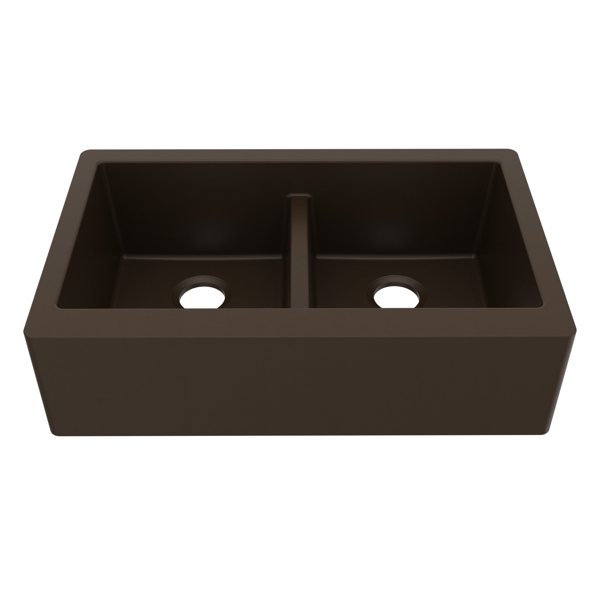 34" Farmhouse Double Equal Bowl Quartz Composite Kitchen Sink In Brown