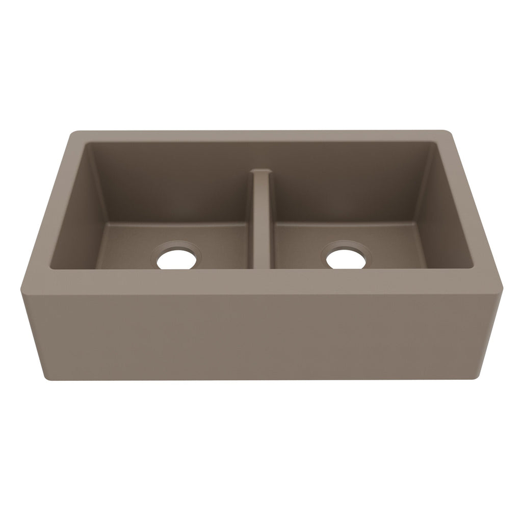 34" Farmhouse Double Equal Bowl Quartz Composite Kitchen Sink In Concrete