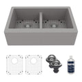 34" Farmhouse Double Equal Bowl Quartz Composite Kitchen Sink Kit In Grey