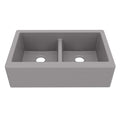 34" Farmhouse Double Equal Bowl Quartz Composite Kitchen Sink In Grey