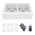 34" Farmhouse Double Equal Bowl Quartz Composite Kitchen Sink Kit In White