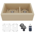 34" Farmhouse Double Offset Bowl Quartz Composite Kitchen Sink Kit In Bisque