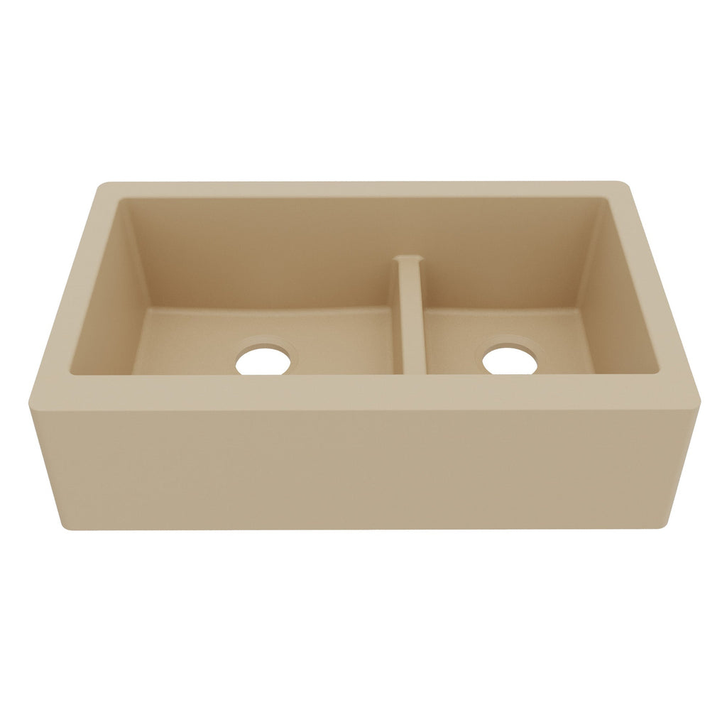 34" Farmhouse Double Offset Bowl Quartz Composite Kitchen Sink In Bisque