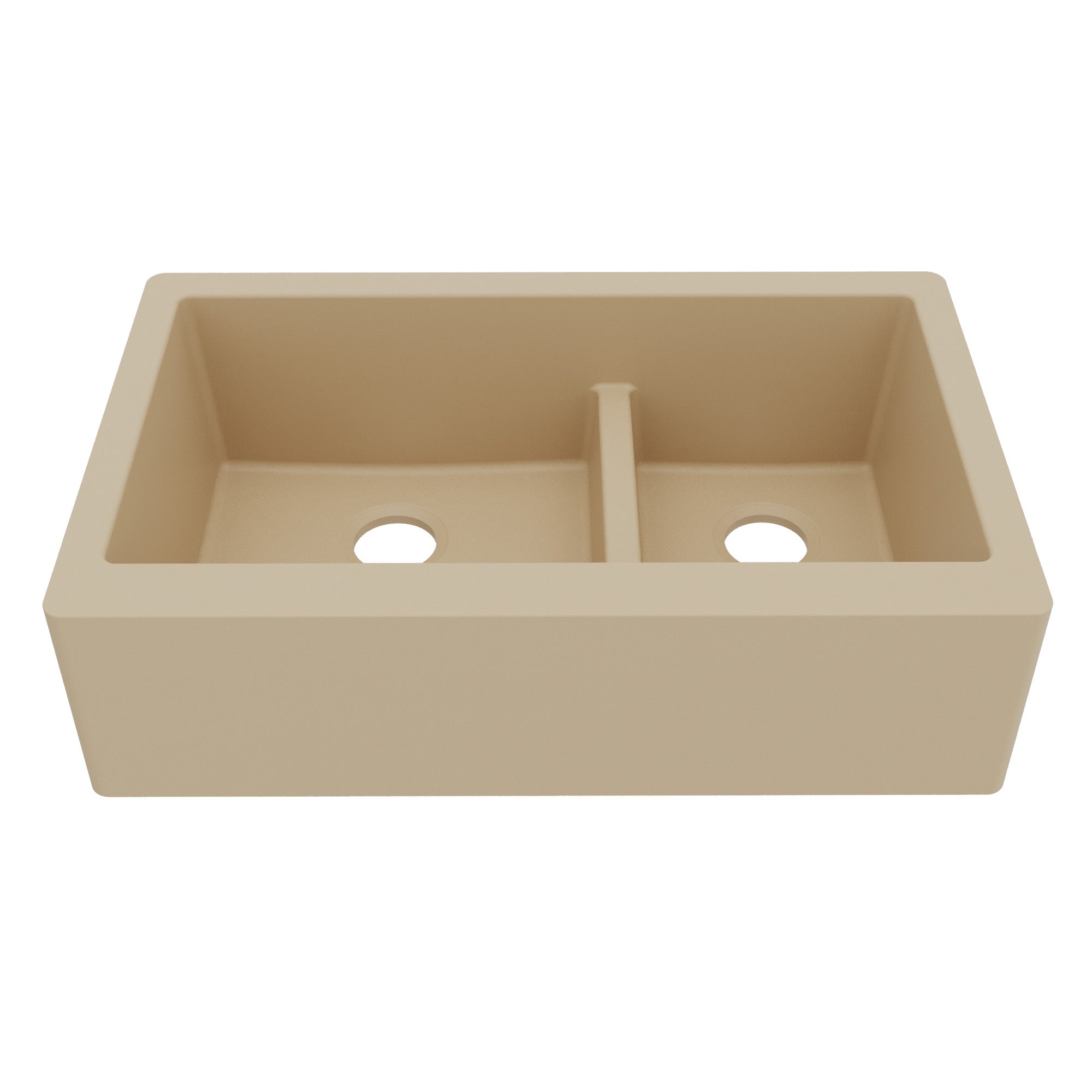 34" Farmhouse Double Offset Bowl Quartz Composite Kitchen Sink In Bisque