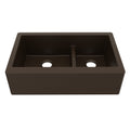 34" Farmhouse Double Offset Bowl Quartz Composite Kitchen Sink In Brown