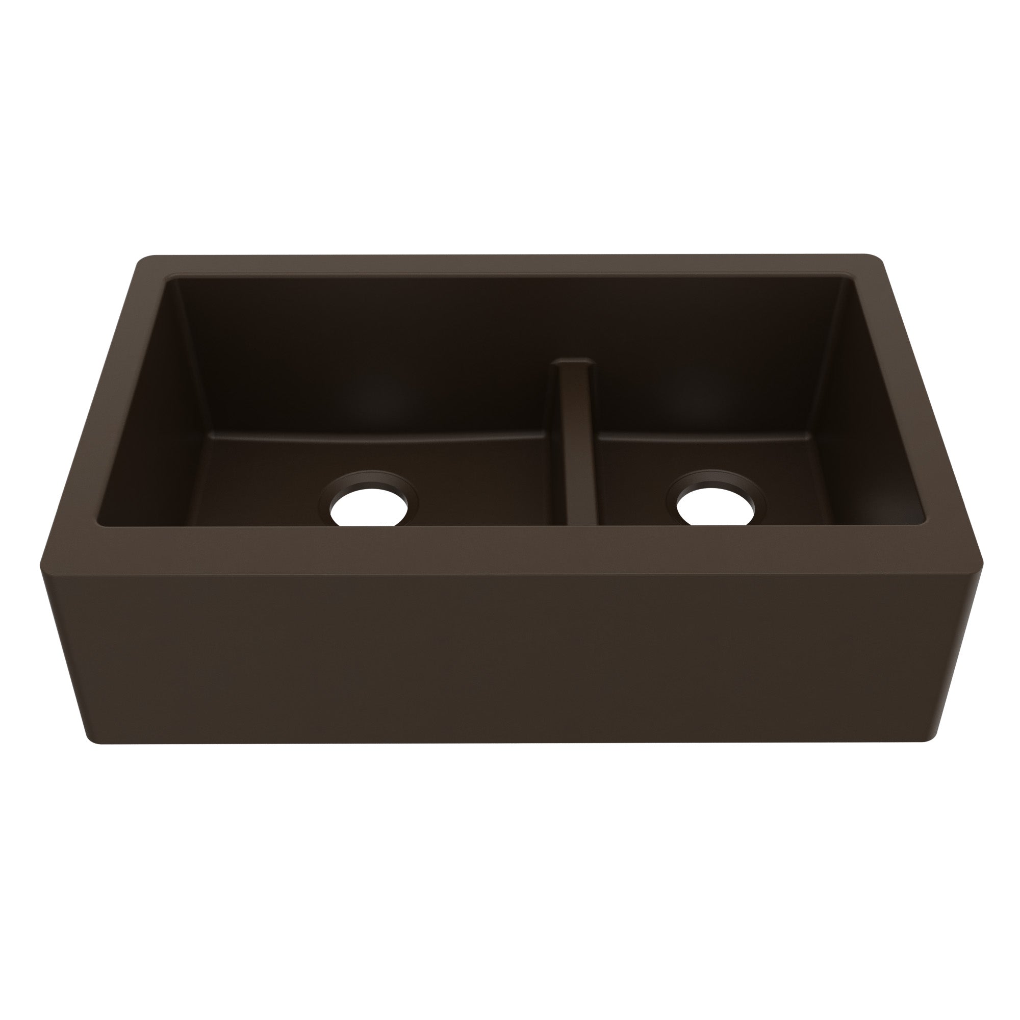 34" Farmhouse Double Offset Bowl Quartz Composite Kitchen Sink In Brown