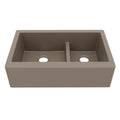 34" Farmhouse Double Offset Bowl Quartz Composite Kitchen Sink In Concrete