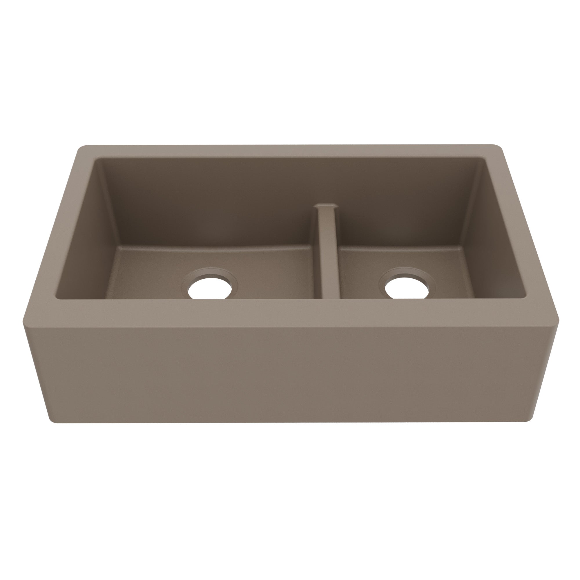 34" Farmhouse Double Offset Bowl Quartz Composite Kitchen Sink In Concrete