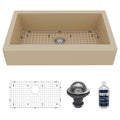 34" Retrofit Farmhouse Large Single Bowl Quartz Composite Kitchen Sink Kit In Bisque