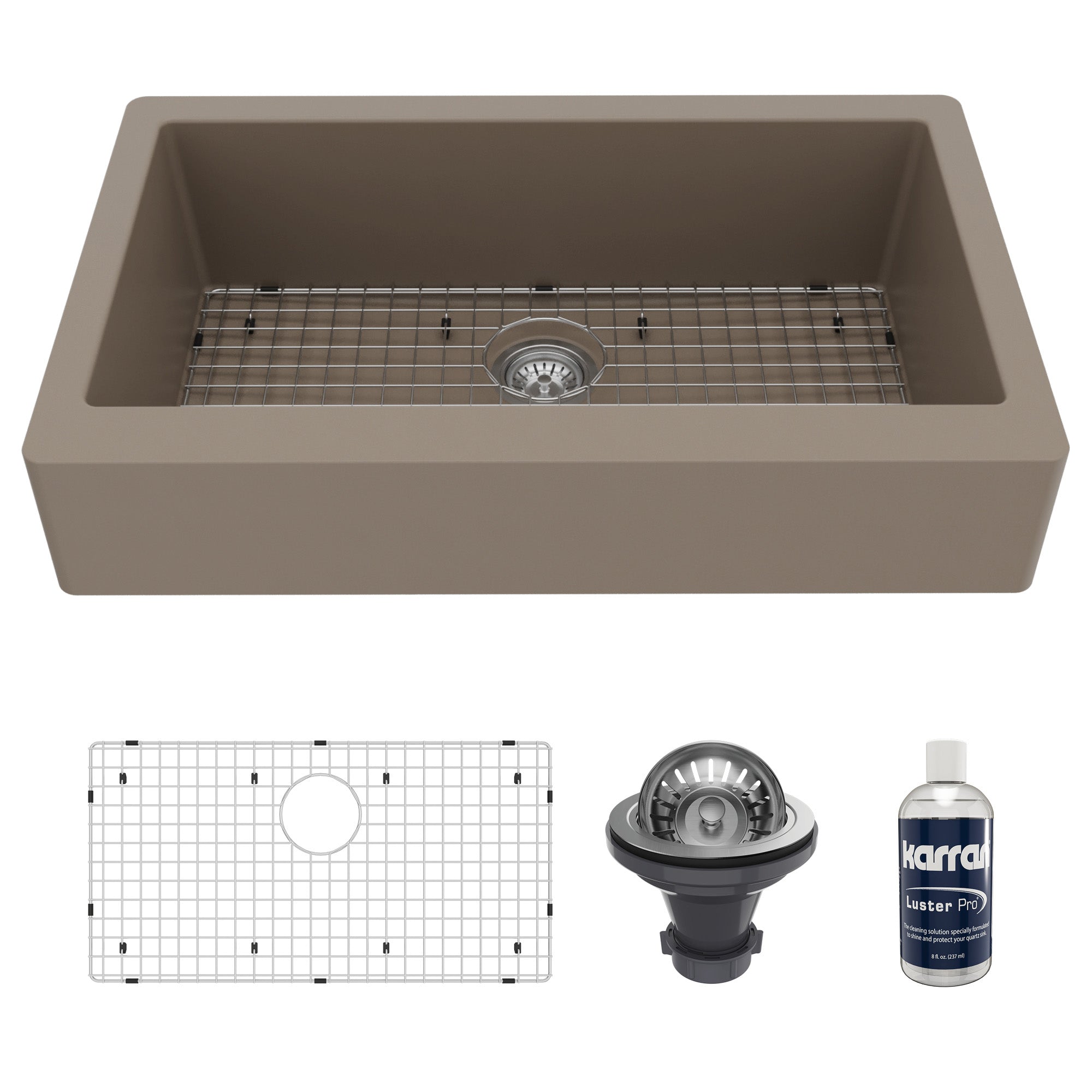 34" Retrofit Farmhouse Large Single Bowl Quartz Composite Kitchen Sink Kit In Concrete