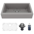 34" Retrofit Farmhouse Large Single Bowl Quartz Composite Kitchen Sink Kit In Grey