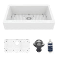 34" Retrofit Farmhouse Large Single Bowl Quartz Composite Kitchen Sink Kit In White