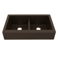 34" Retrofit Farmhouse Double Equal Bowl Quartz Composite Kitchen Sink In Brown