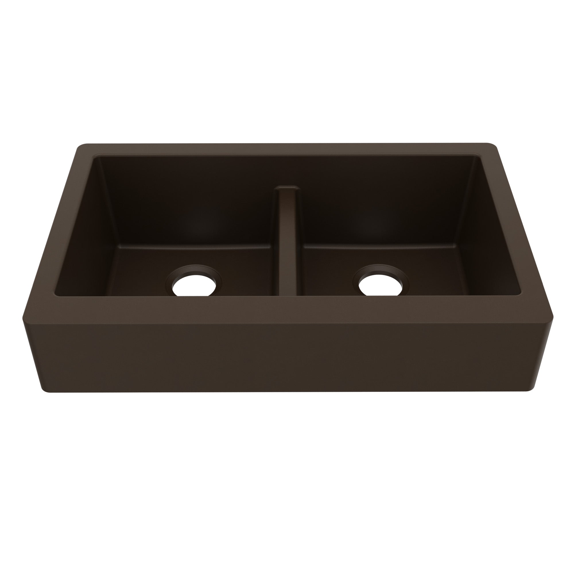 34" Retrofit Farmhouse Double Equal Bowl Quartz Composite Kitchen Sink In Brown