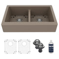 34" Retrofit Farmhouse Double Equal Bowl Quartz Composite Kitchen Sink Kit In Concrete
