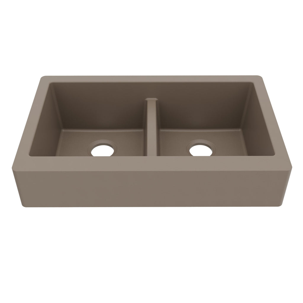 34" Retrofit Farmhouse Double Equal Bowl Quartz Composite Kitchen Sink In Concrete
