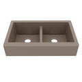 34" Retrofit Farmhouse Double Equal Bowl Quartz Composite Kitchen Sink In Concrete