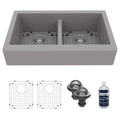 34" Retrofit Farmhouse Double Equal Bowl Quartz Composite Kitchen Sink Kit In Grey