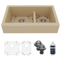 34" Retrofit Farmhouse Double Offset Bowl Quartz Composite Kitchen Sink Kit In Bisque