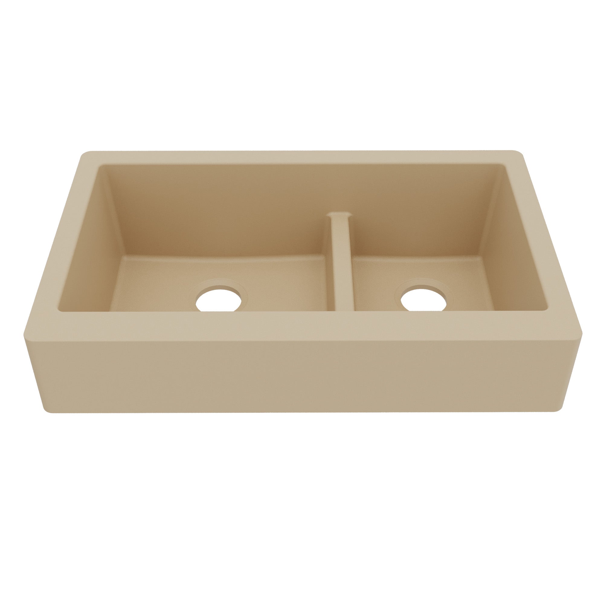 34" Retrofit Farmhouse Double Offset Bowl Quartz Composite Kitchen Sink In Bisque