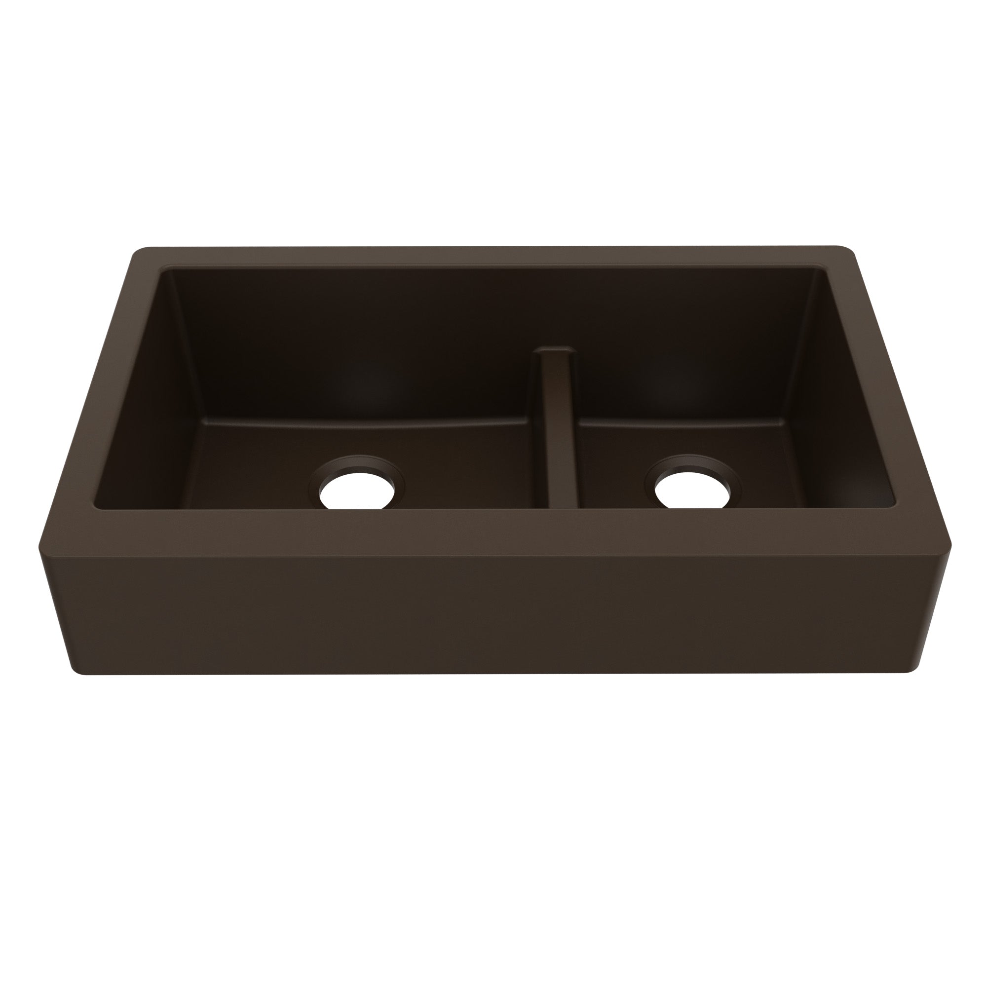 34" Retrofit Farmhouse Double Offset Bowl Quartz Composite Kitchen Sink In Brown
