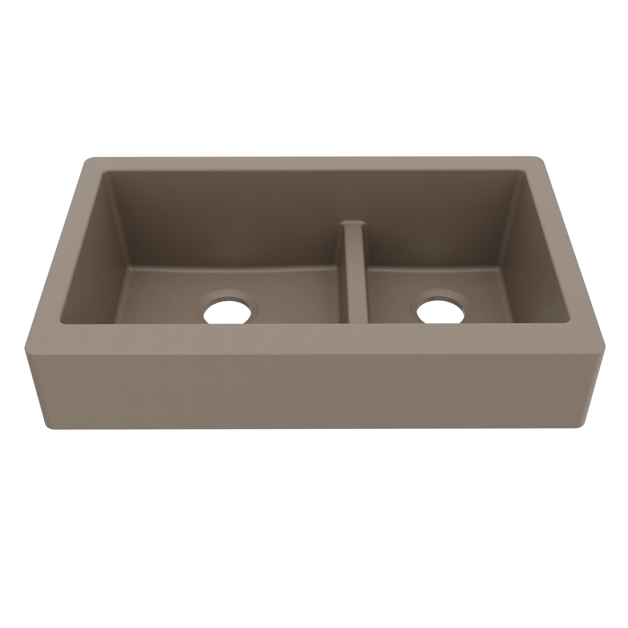 34" Retrofit Farmhouse Double Offset Bowl Quartz Composite Kitchen Sink In Concrete