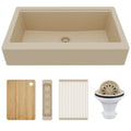 34" Apron Front Single Bowl Quartz Kitchen Sink Kit In Bisque