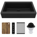 34" Apron Front Single Bowl Quartz Kitchen Sink Kit In Black