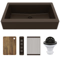 34" Apron Front Single Bowl Quartz Kitchen Sink Kit In Brown