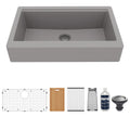 34" Retrofit Farmhouse Large Single Bowl Quartz Composite Workstation Kitchen Sink In Grey