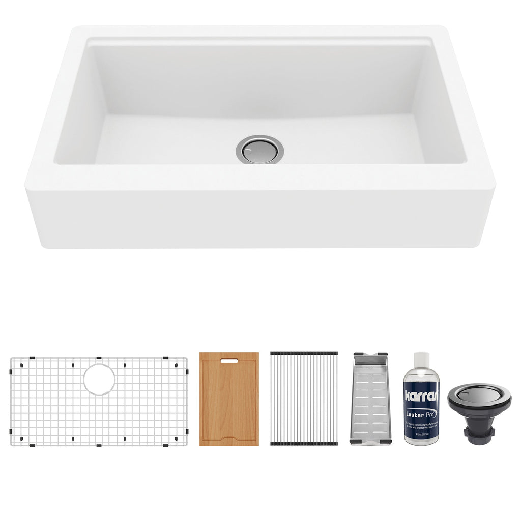 34" Retrofit Farmhouse Large Single Bowl Quartz Composite Workstation Kitchen Sink In White
