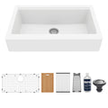 34" Retrofit Farmhouse Large Single Bowl Quartz Composite Workstation Kitchen Sink In White
